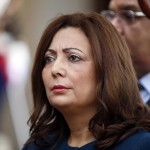 Wided Bouchamaoui, president of Tunisian Confederation of Industry, Trade and Handicrafts and member of the Tunisia&rsquo;s National Dialogue Quartet, is seen after a meeting at the Elysee Palace in Paris